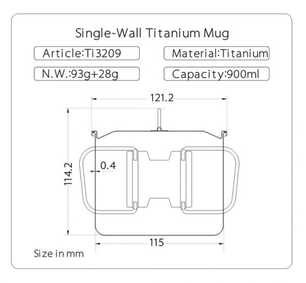 Кружка GORAA Titanium с крышкой 0,9L (Титан, 900мл)